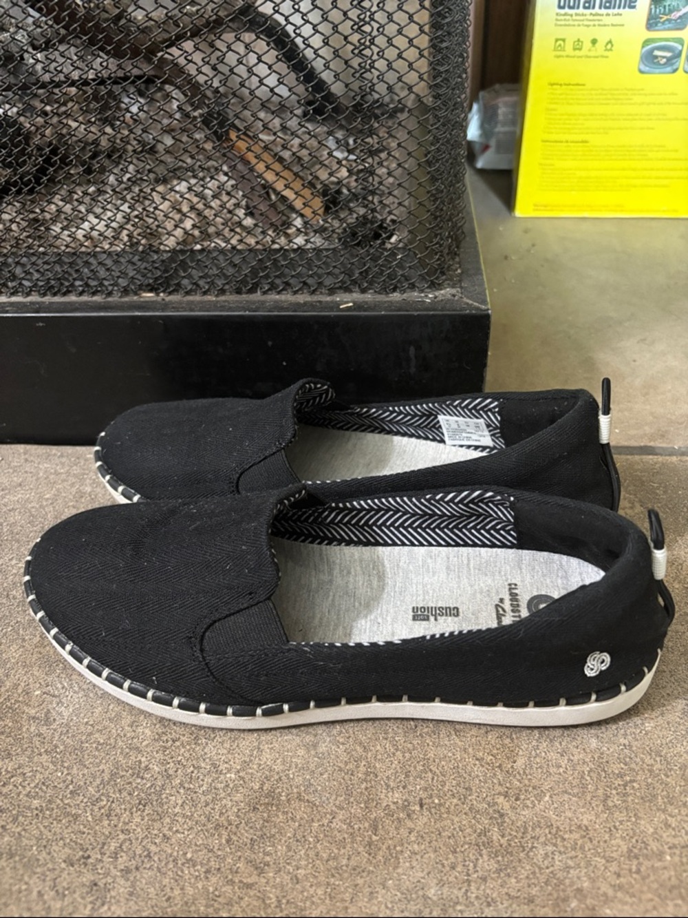 Cloudsteppers Clarks Black Slip-On Memory Foam Casual Shoe with White Sole $90